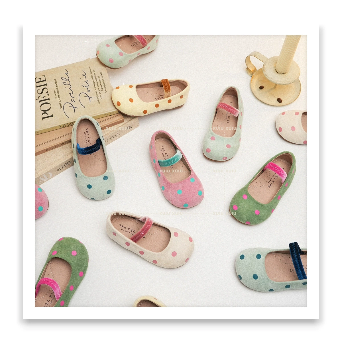 XSHX Zapatos de princesa retro Polka para niñas, zapatos de cuero de punta redonda, primavera-otoño