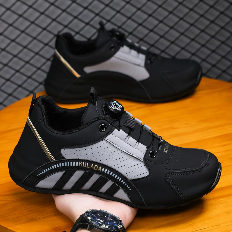 Men's Lace-Up Breathable Running Shoes, Fashion Rotating Buckle Sports Shoes Comfort
