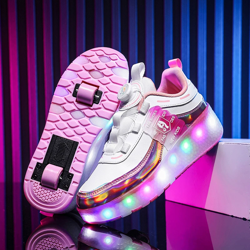 New Heelys Kids LED Color Lights Rechargeable Dual-Wheel Detachable Youth Recreational Roller Shoes