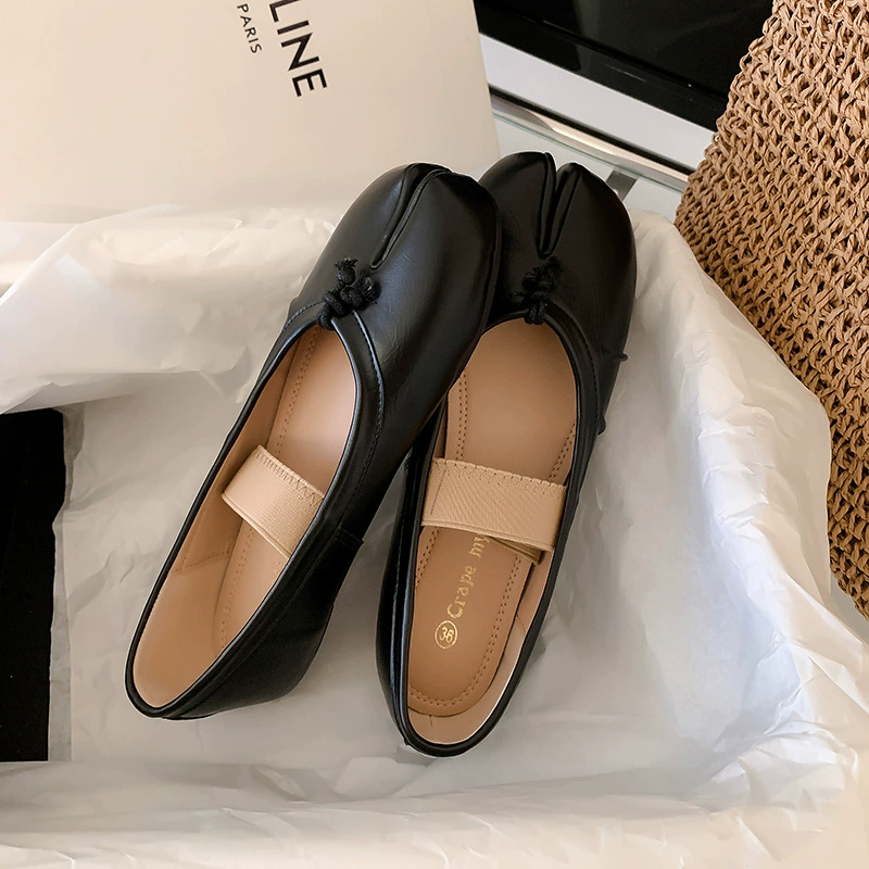 Women's Split Toe Ballet Flats with Slip-On Design, Soft Leather, Flat Sole