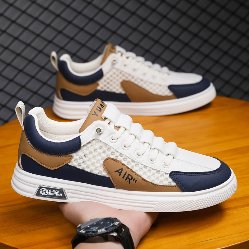Men's Summer Breathable Mesh Hollow, Casual Slip-On White Board Sports Shoes Color Block