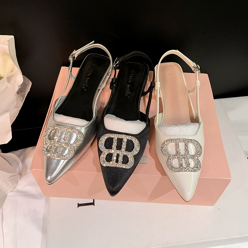 Women's Pointed Toe Heels with Rhinestones, Thin Heel, Ankle Strap, Summer