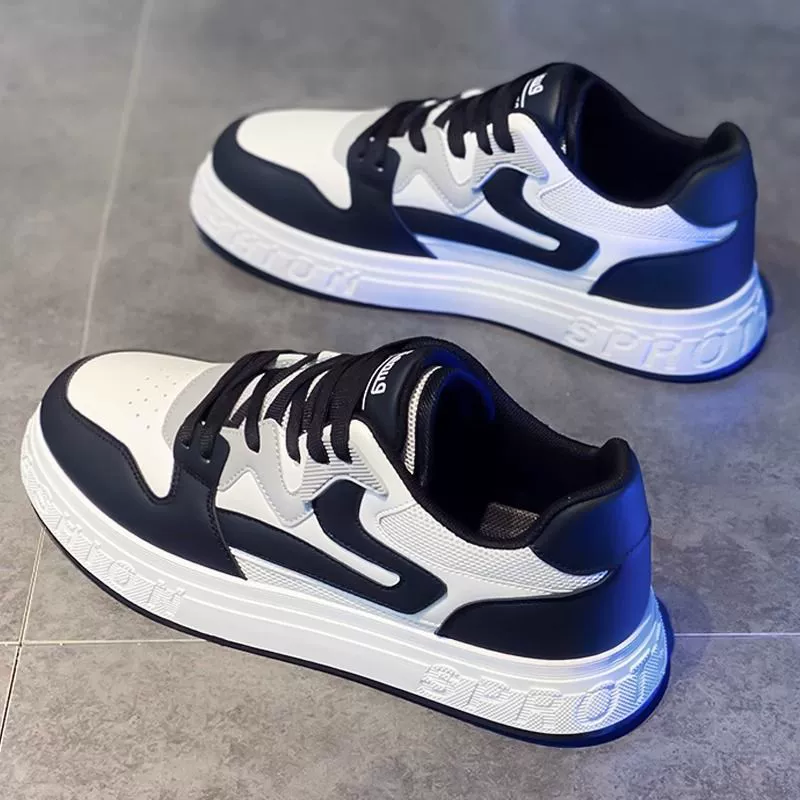 Sapatilhas de Malha Respiráveis Masculino Inverno, Sneakers de Couro Casuais Preto e Branco para Homem