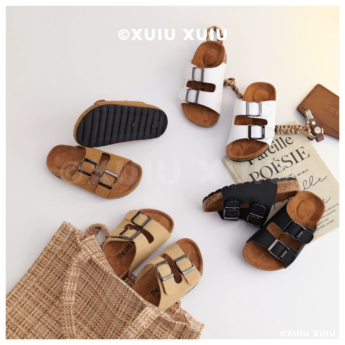 XSHX Sandalias de corcho Birkenstock coreanas para niños, verano, transpirables, cómodas, unisex