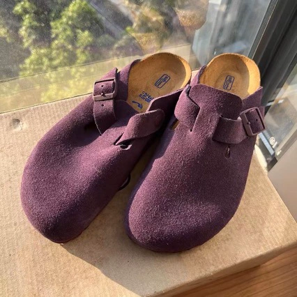 Фиолетовые туфли Birkenstock для женщин, 2025, уличные, из натуральной кожи, мягкая пробка, толстая подошва, носок, полутапочки, ретро-стиль