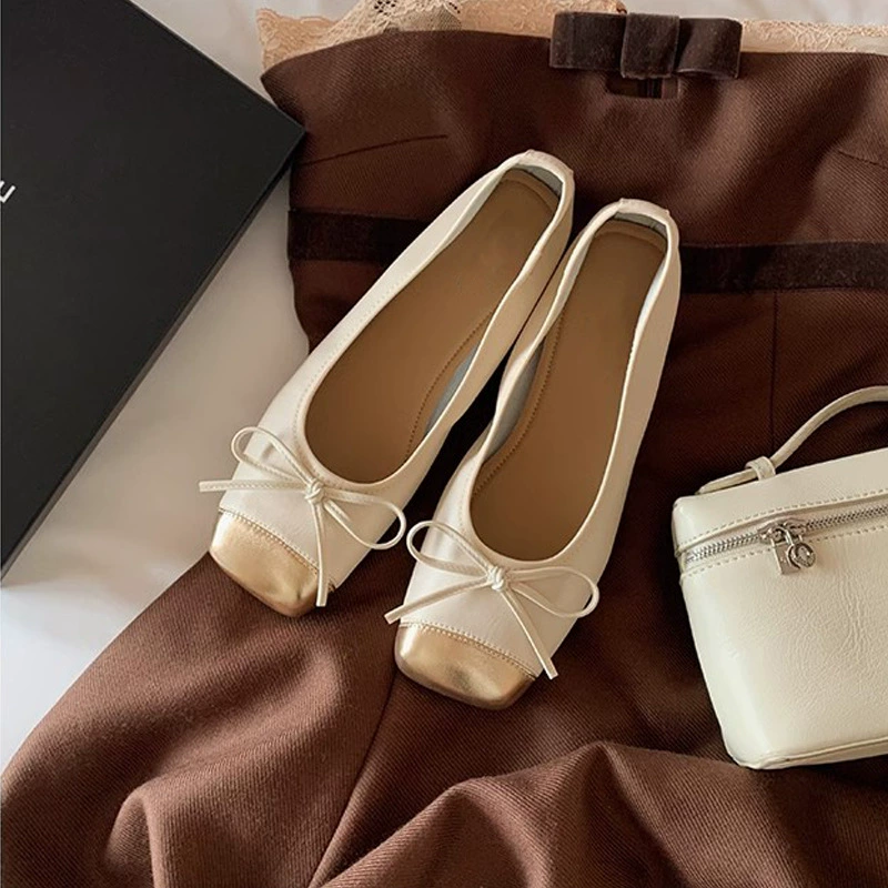 New Ballet Style Square Toe Flat Bow Ballet Flats for Women