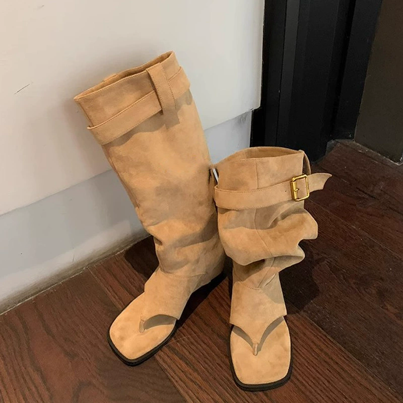 New Summer Trendy Open Toe Stacked Mid Calf Boots for Women