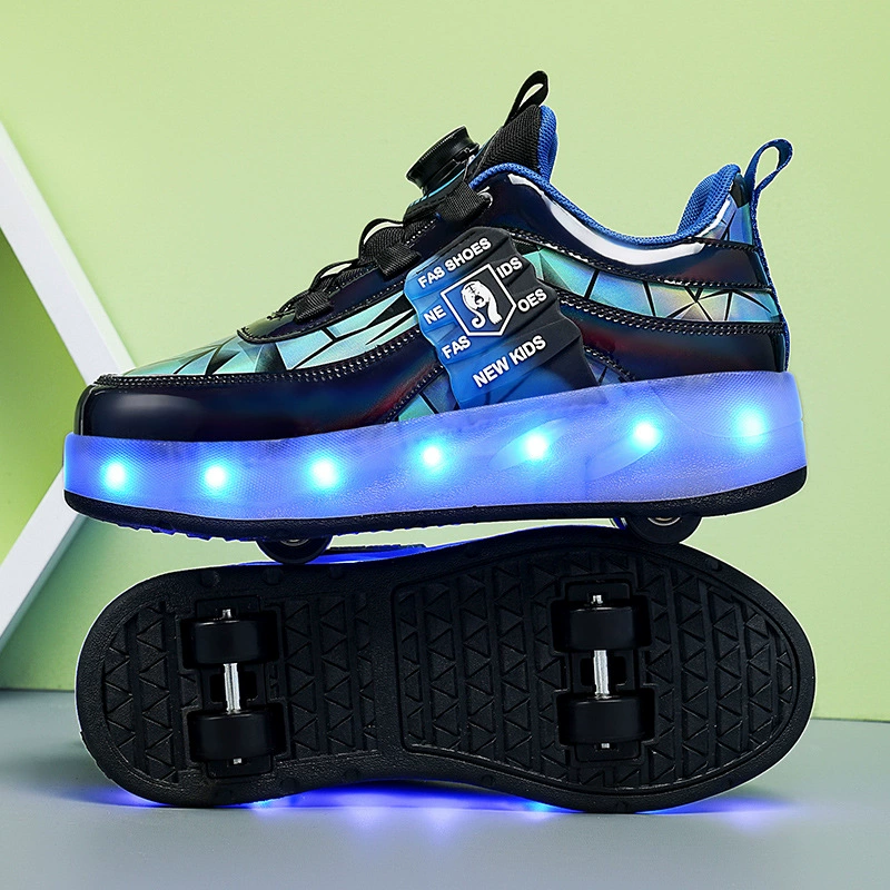 Fashion Light-Up Roller Shoes with Wheels Student Sports Deformable LED Charging Walkable Dual-Purpose Men