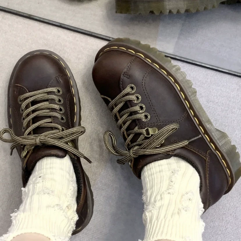 Women's New Retro Thick 4-Hole Leather Shoes, American Vintage Work Boots