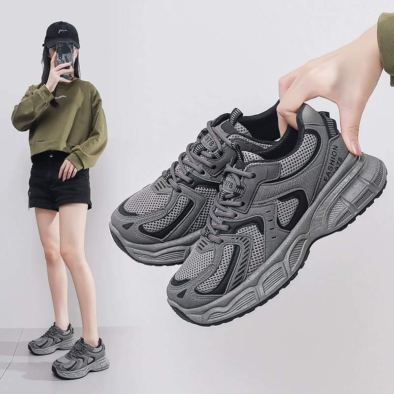 2024 Herbst Damen Dad Sneaker, Koreanischer Style Dicke Sohle Höhenverstellbar Freizeit Atmungsaktive Laufschuhe