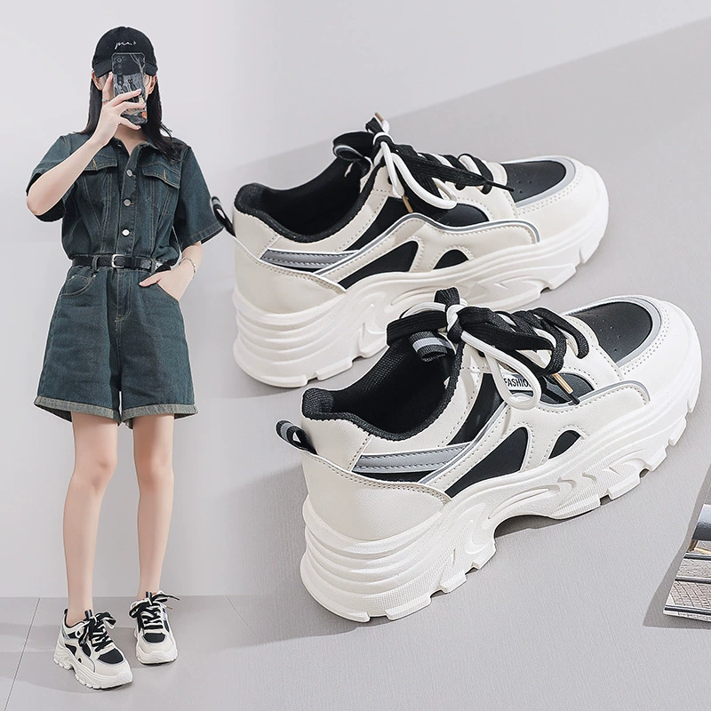 Frühling Damen Atmungsaktive Weiße Sneaker, Koreanischer Style Dicke Sohle Freizeit Dad Schuhe Q8825