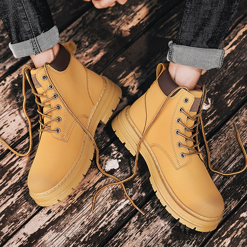 Men's Autumn Breathable High Top Martin Boots British Retro Work Boots Thick Sole Short Boots Casual Shoes