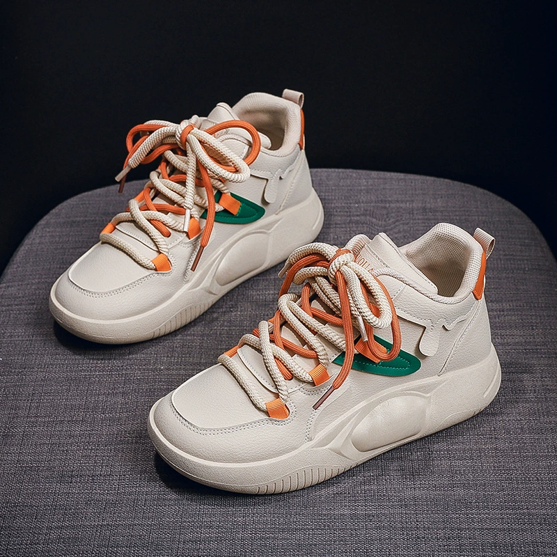 Koreanischer Style High-Top Weiße Schuhe für Damen 2024 Herbst Neu Dicke Sohle Freizeit Sneaker K8638