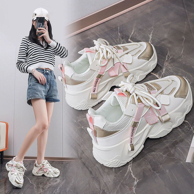 Chunky Sneaker für Damen 2024 Herbst Neu Mesh Atmungsaktiv Plateausohle Freizeitschuhe