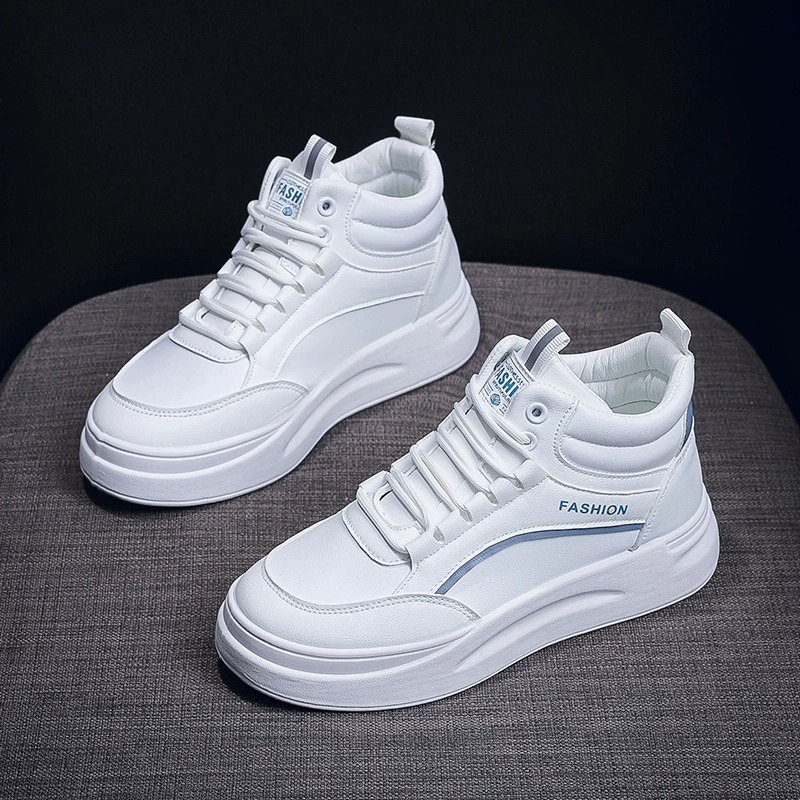 2024 Herbst Koreanischer Stil Plateausohle High-Top Weiße Schuhe für Damen Freizeit-Sneaker SH888