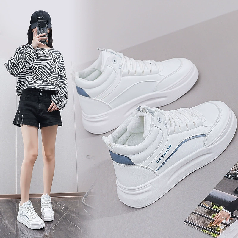 2024 Frühling Koreanischer Stil Plateausohle High-Top Weiße Schuhe für Damen Freizeit-Sneaker SH888