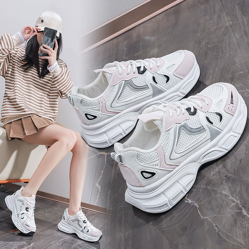Chaussures de sport chunky femme 2024 automne, nouvelle maille respirante, semelle épaisse, running