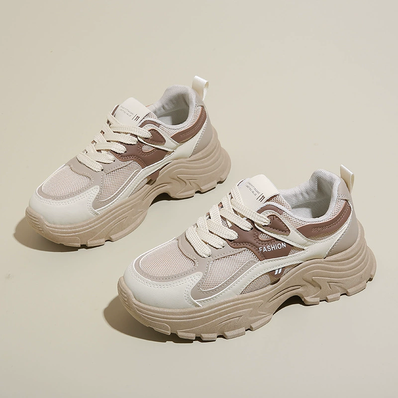 Chaussures de sport chunky femme 2024 automne style coréen, semelle épaisse, maille respirante