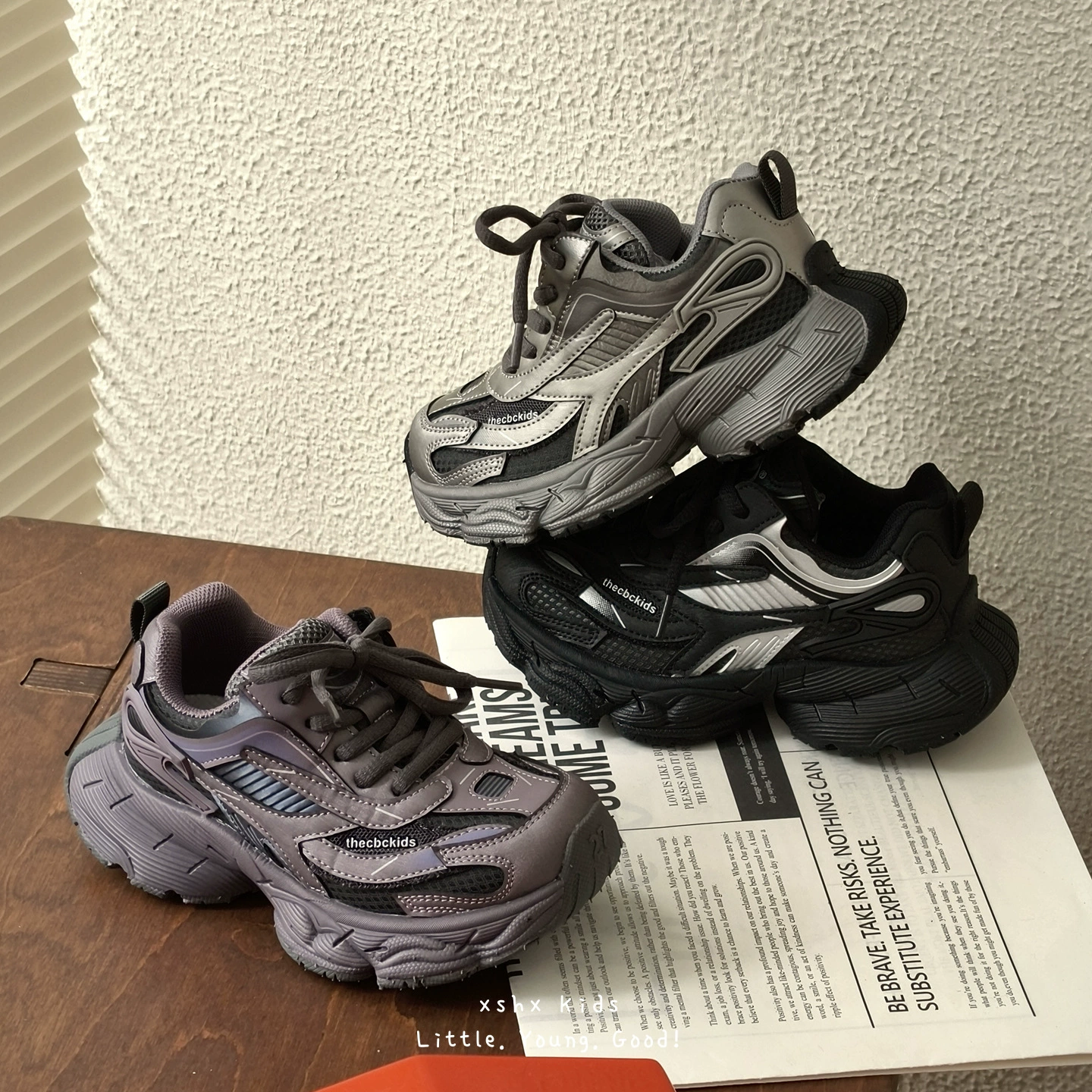 XSHX Zapatos de papá ligeros retro París para niños, cuero, antideslizantes, velcro, partición, caucho antideslizante