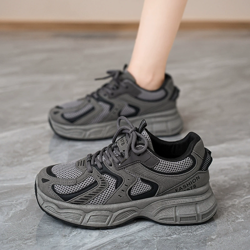 Chaussures de sport chunky femme 2024 automne, respirantes, semelle épaisse, running décontracté