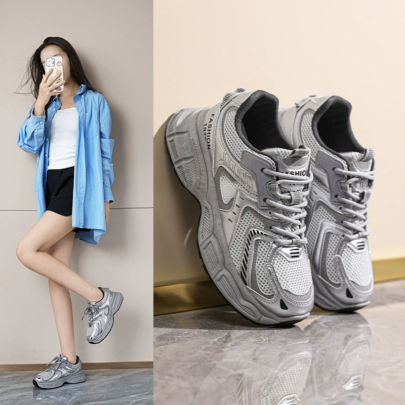 Chaussures de sport chunky femme 2024 printemps automne, semelle épaisse, respirantes, décontractées