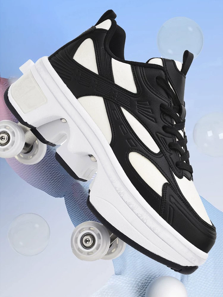 Stock New Roller Skates Sports Shoes Export Kids Heelys Four-Wheel Walkable Detachable Flash