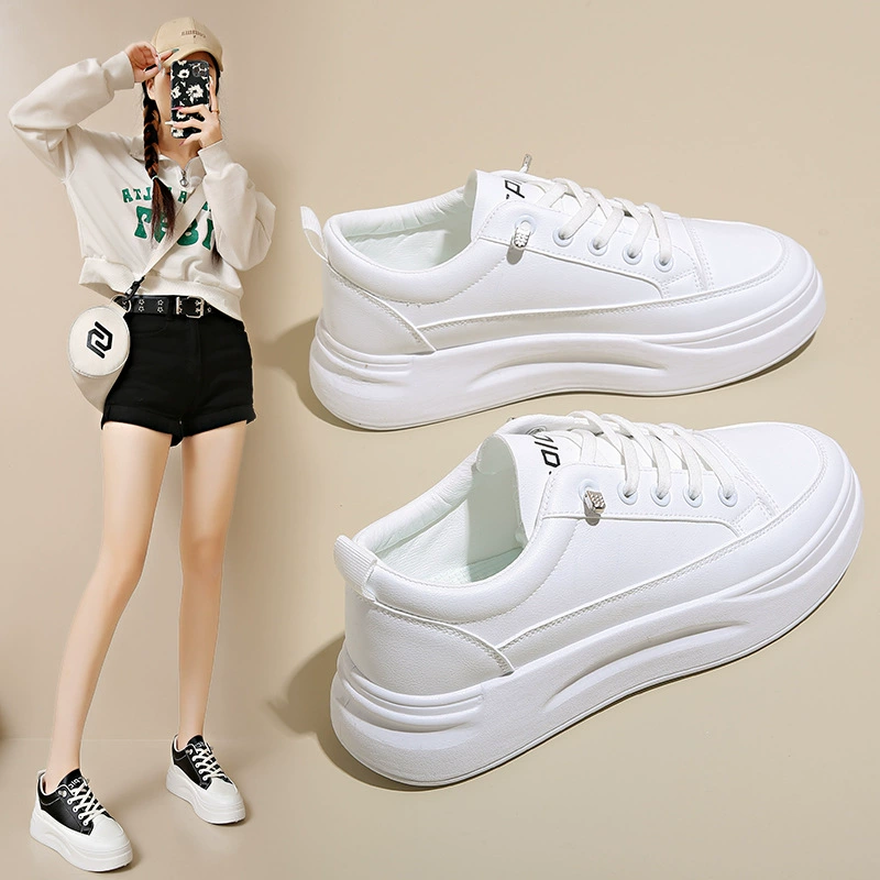 Chaussures de sport blanches femme 2024 automne, respirantes, semelle épaisse, plateforme, décontractées D08