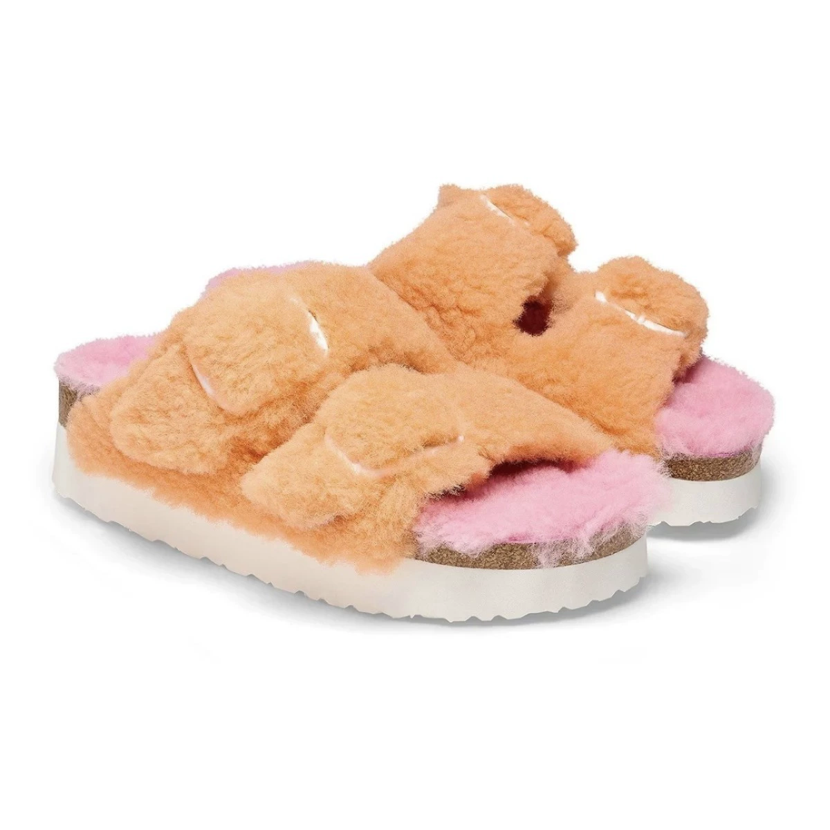 Chinelos Lã Estilo Celebridade Feminino, Birkenstock Ins Sola Grossa Casuais Pele Deslizantes