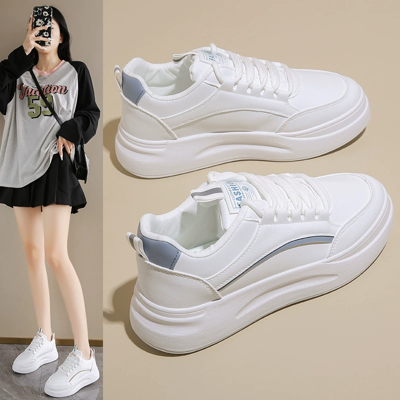 Chaussures de sport blanches femme style coréen 2024 automne, respirantes, semelle épaisse, décontractées SH835