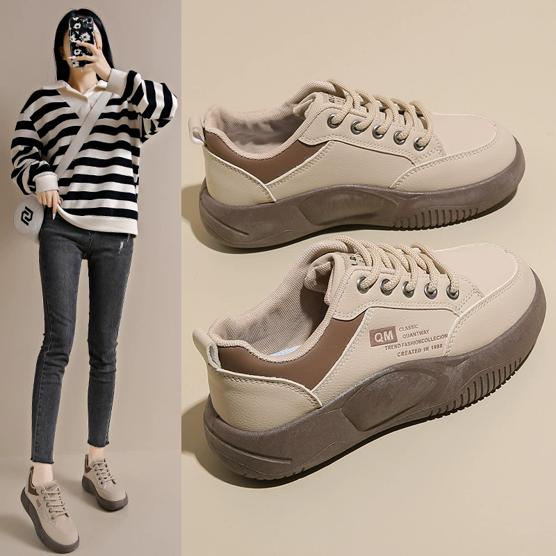 Chaussures de sport blanches femme 2024 automne style coréen, semelle épaisse, mocassins, décontractées XQ5801