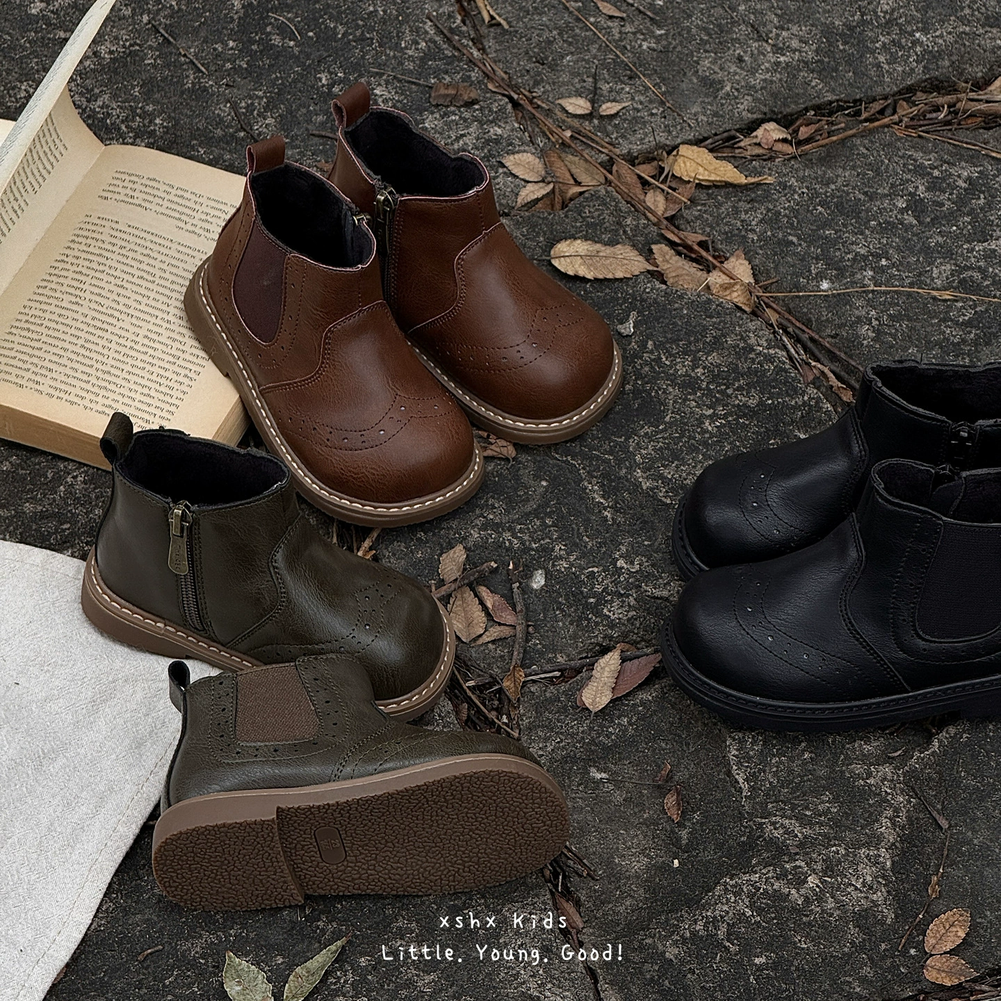 XSHX Botas de cuero Martin para niños, unisex, cremallera lateral, botas Chelsea, zapatos de Wenzhou
