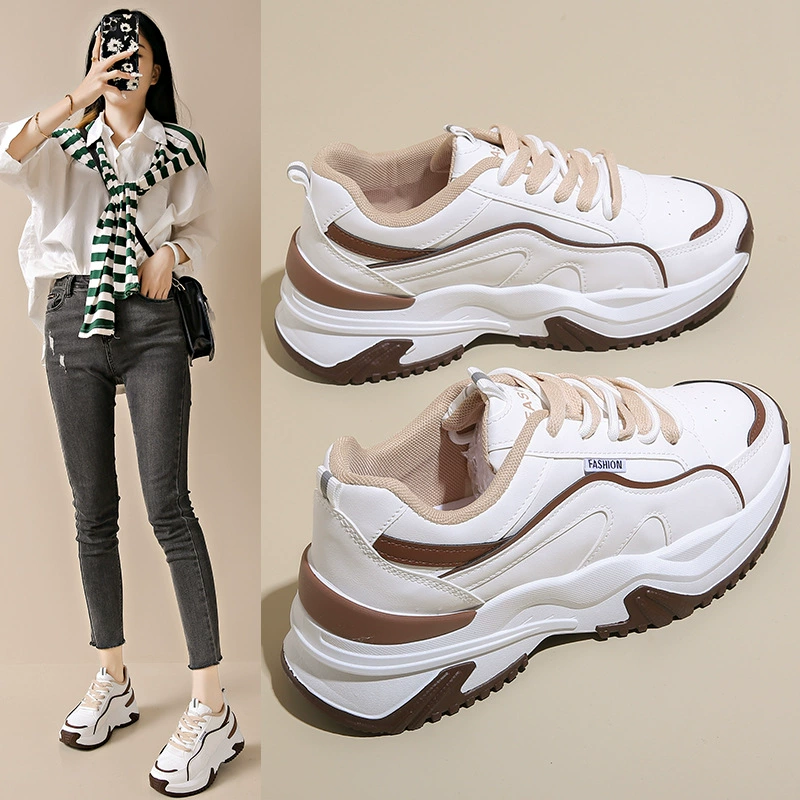 Chaussures épaisses style coréen pour femme, printemps 2025, respirantes, décontractées, semelle épaisse A28