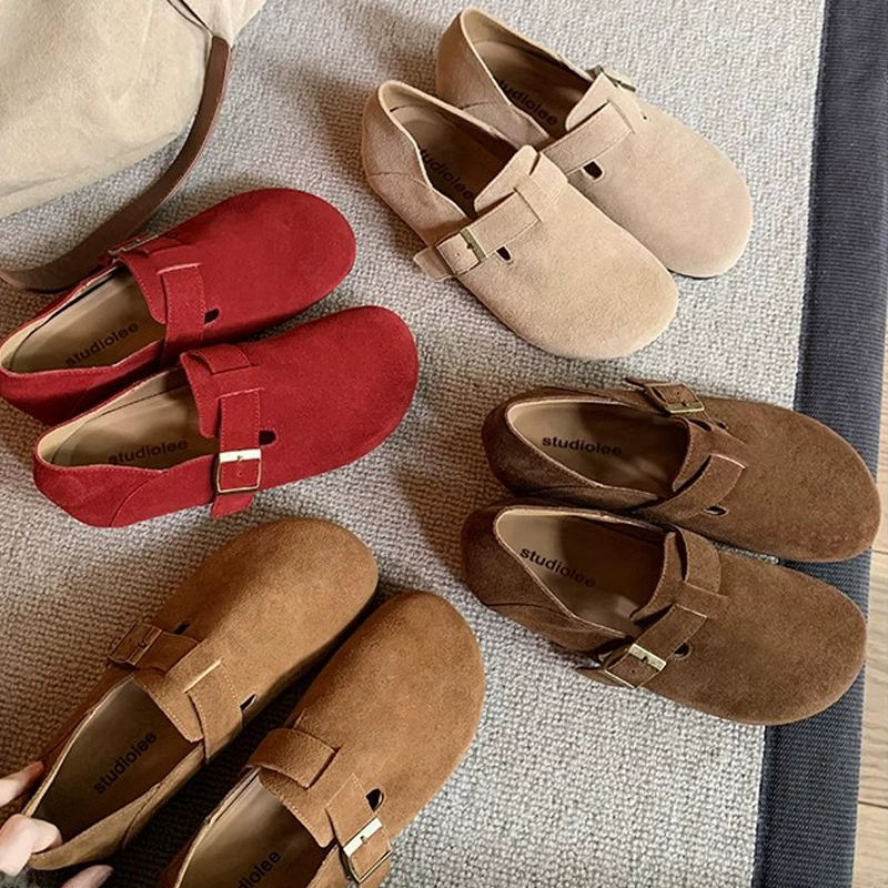 New Autumn Winter Genuine Leather Slip On Buckle Birkenstock Shoes for Women