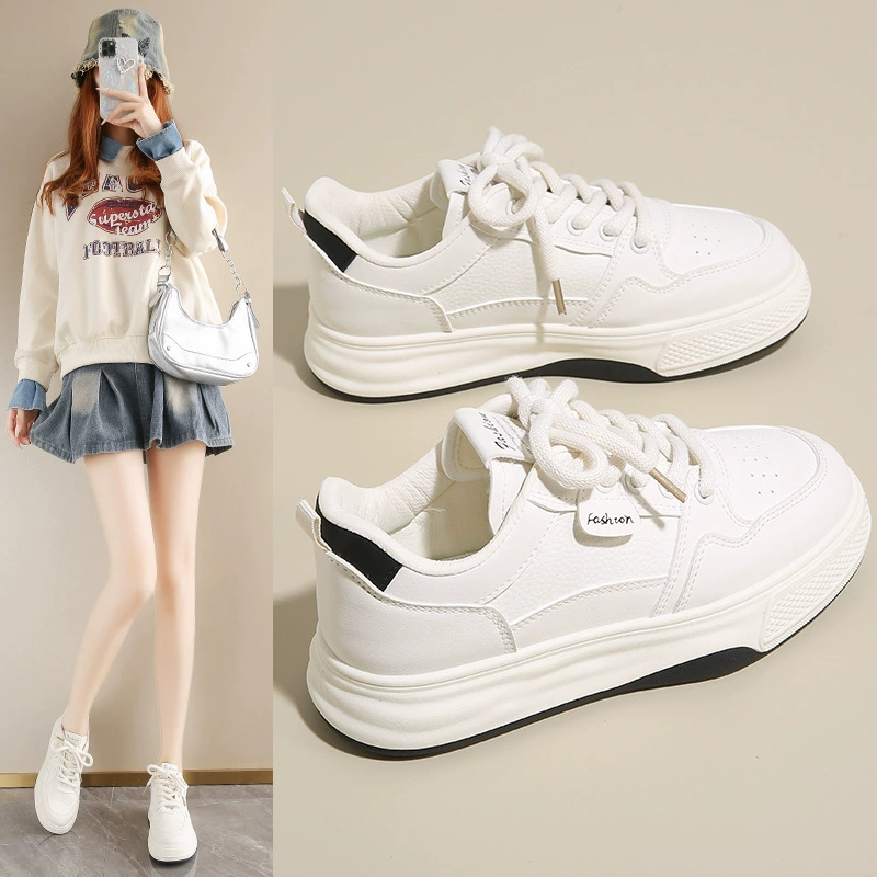 Baskets blanches printemps 2025 pour femme, style coréen, semelle épaisse, chaussures décontractées H6518