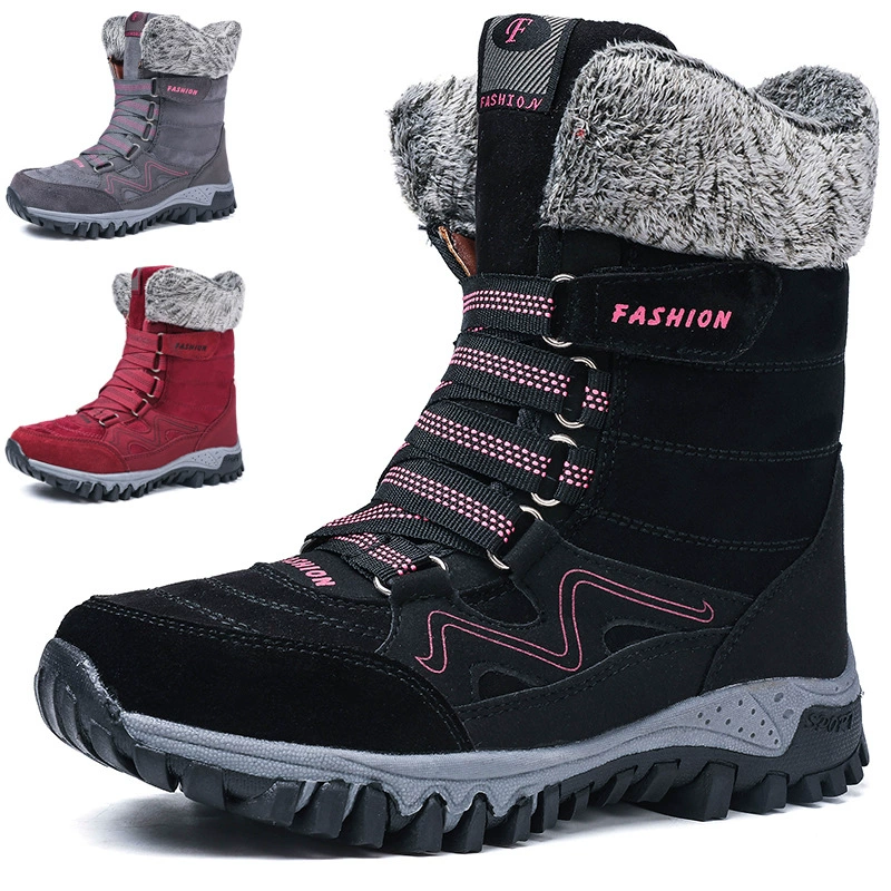 Winter High Top Snow Boots Women Thick Fur Lining Slip Resistant Hiking Boots Plus Size