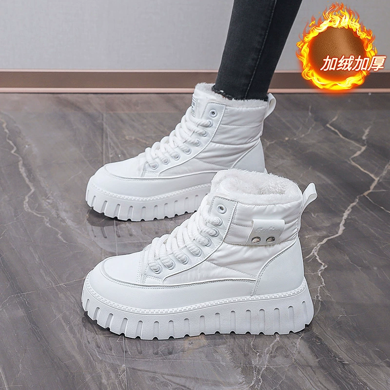 Bottines de neige montantes doublées polaire pour femme, hiver, chaudes, semelle épaisse, bottines courtes