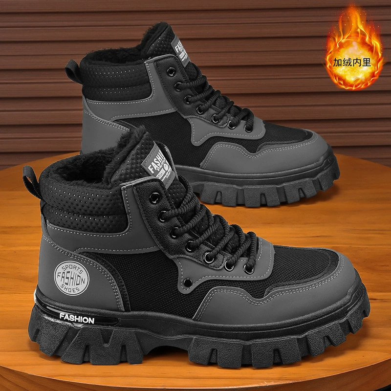 Men's Winter High Top Martin Boots Fleece Lined Warm Thick Sole Work Boots Outdoor Hiking Desert Combat Yellow Boots