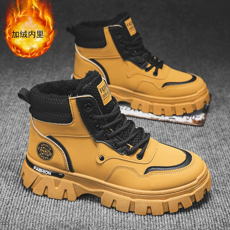Men's Shoes Winter Fleece Lined Thick Martin Boots Fashion Versatile Work Shoes Non Slip Wear Resistant Waterproof Men's Boots