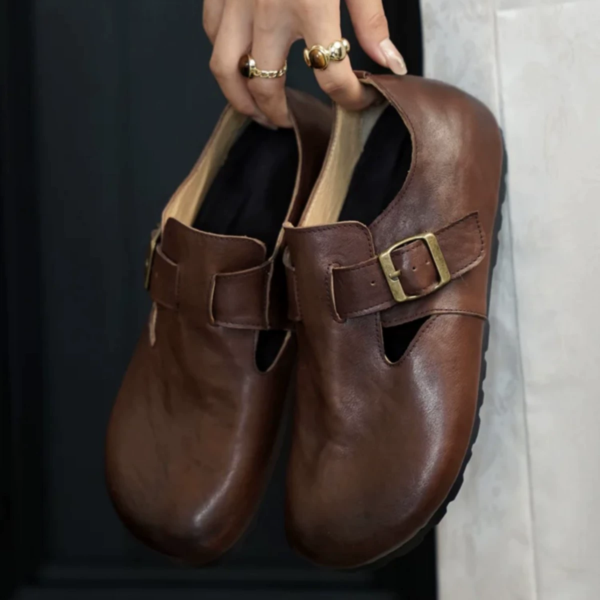 Женские ретро состаренные туфли Birkenstock с полным покрытием, на толстой подошве повседневные slip-on