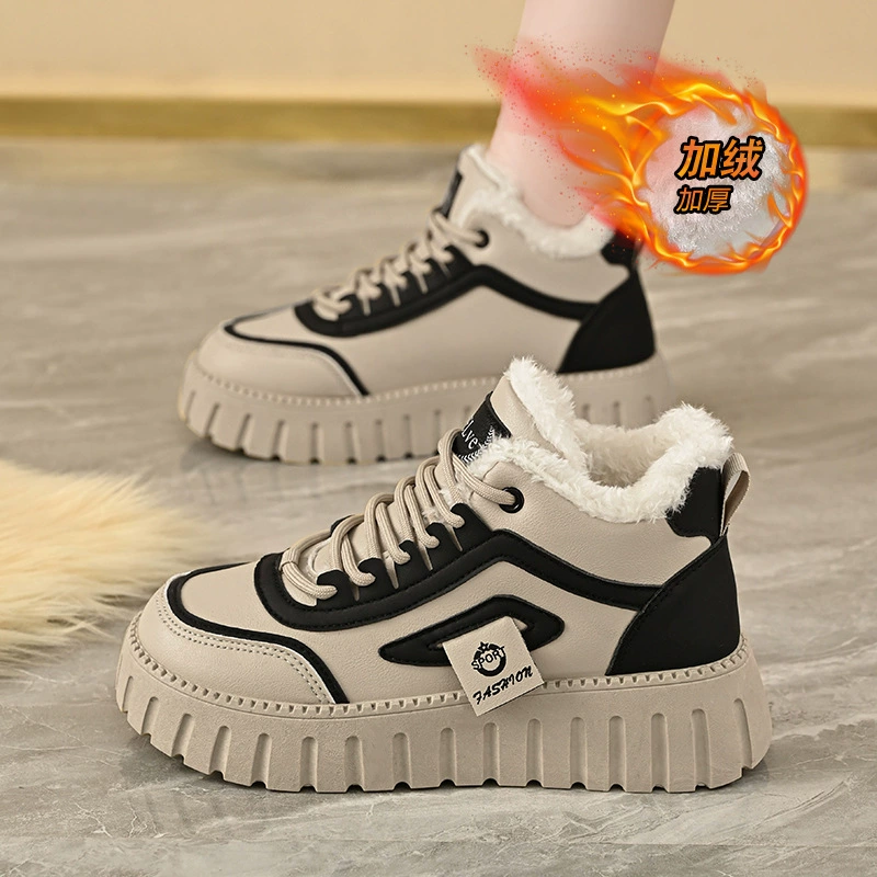 Inverno Novo Sapatos Cano Alto Forrados com Pelos para Mulheres Coreano Quente Solado Grosso Casual Skate