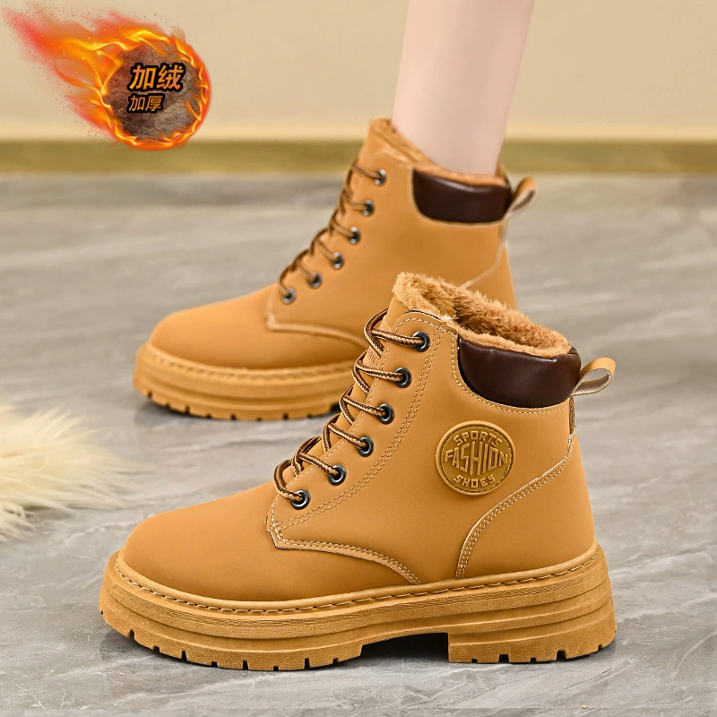 Botas Martin Femininas de Inverno com Forro de Pelos, Solado Grosso, Botas de Neve para Uso Casual