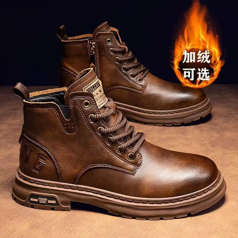 Fleece Lined Warm Thick Martin Boots Men's High Top Classic Shoes Fashion Comfortable Winter British Style Thick Sole Boots