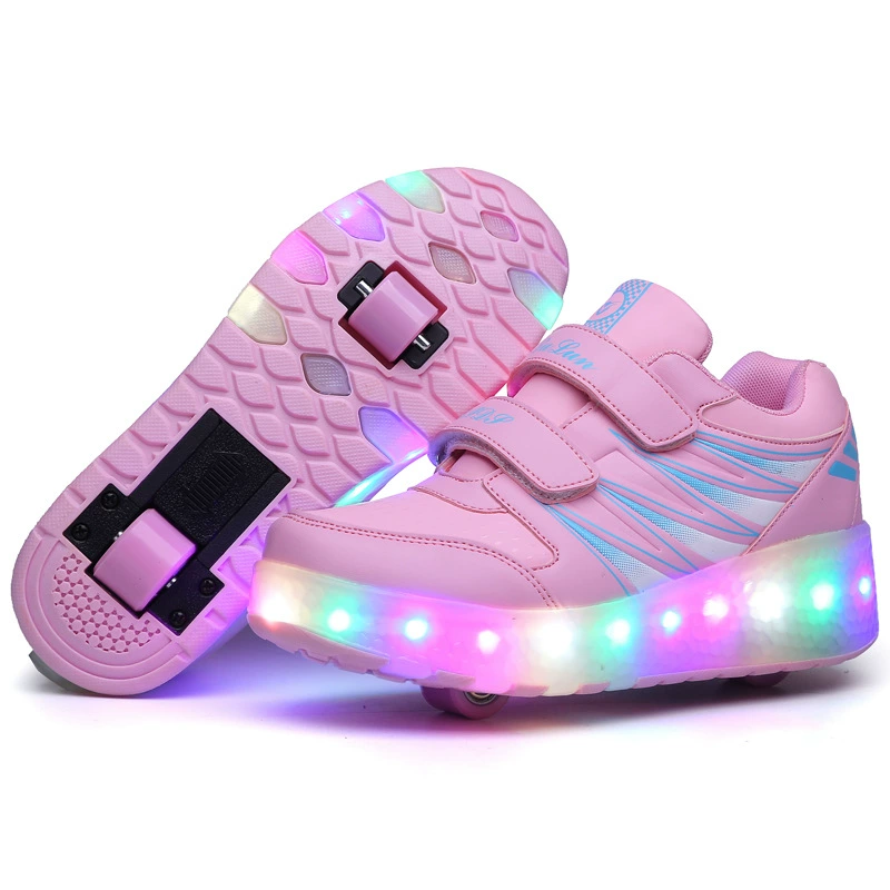 Factory Wholesale Kids Charging Light Up Shoes Roller Skates Boys Girls Wheel Sneakers