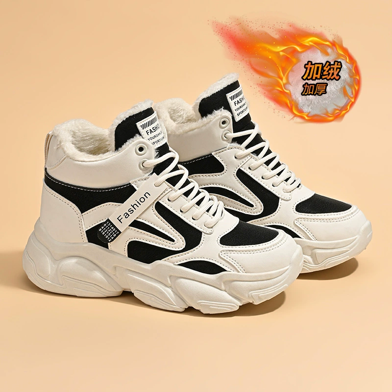 Chaussures Dad doublure polaire femme hiver 2024, sneakers hautes décontractées style coréen A09