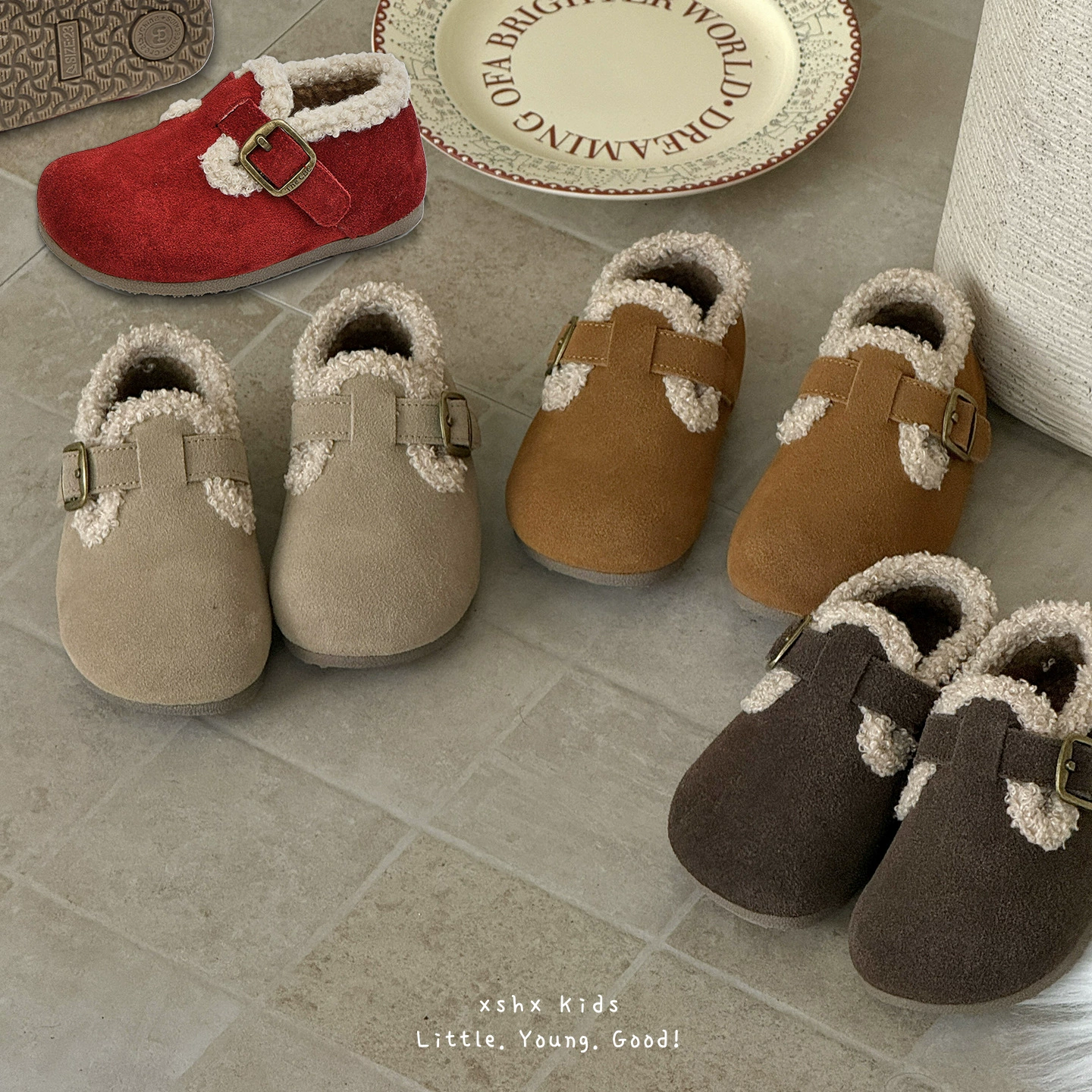 XSHX Kinder Dicke Warme Schuhe, Unisex, Herbst Winter, Wildleder, Klett, Dünne Sohle