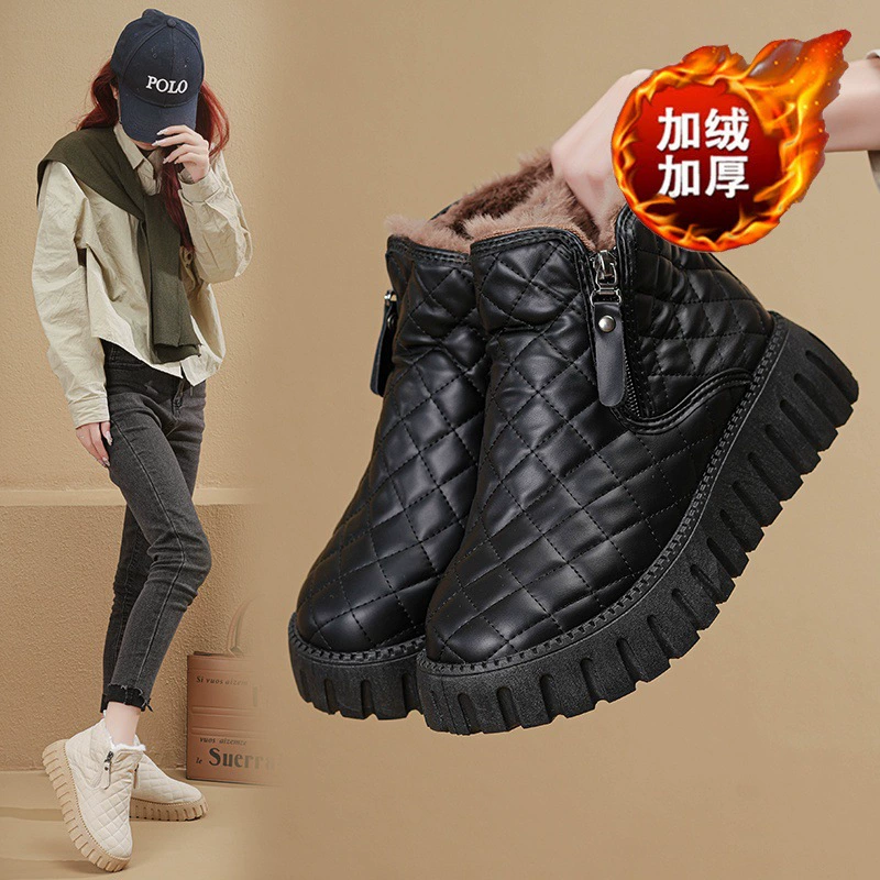 Botas de nieve para mujer invierno 2025, botines de caña corta con forro polar y suela gruesa XQ285