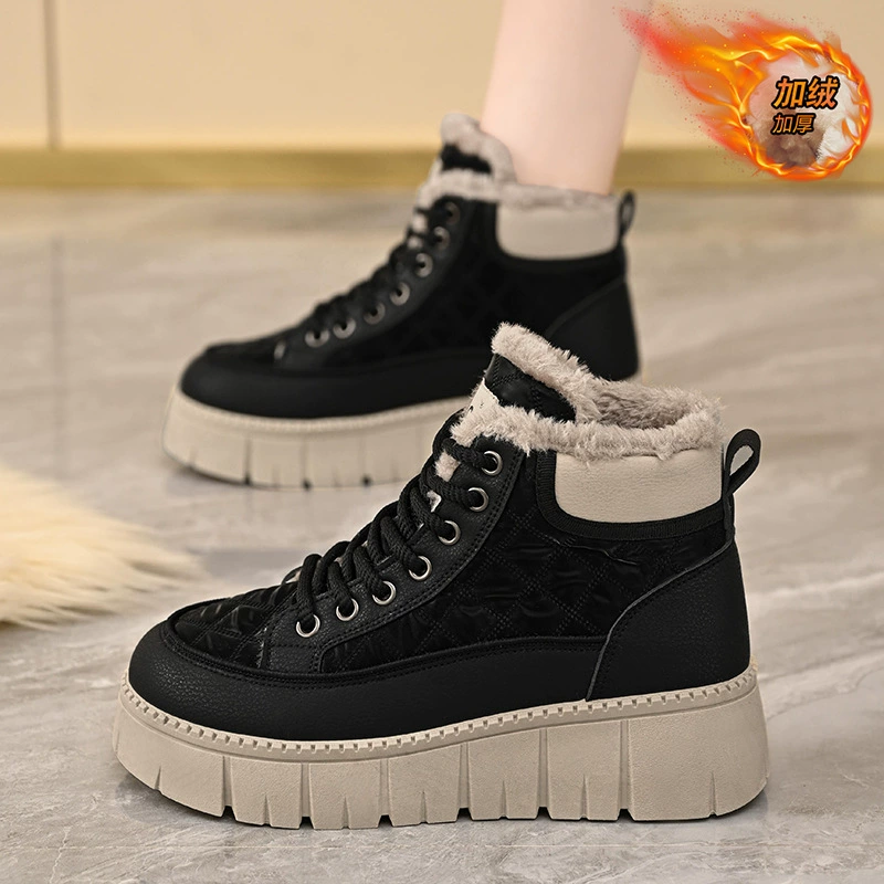 Botas de nieve con forro polar para mujer invierno, botines de caña alta de suela gruesa estilo coreano