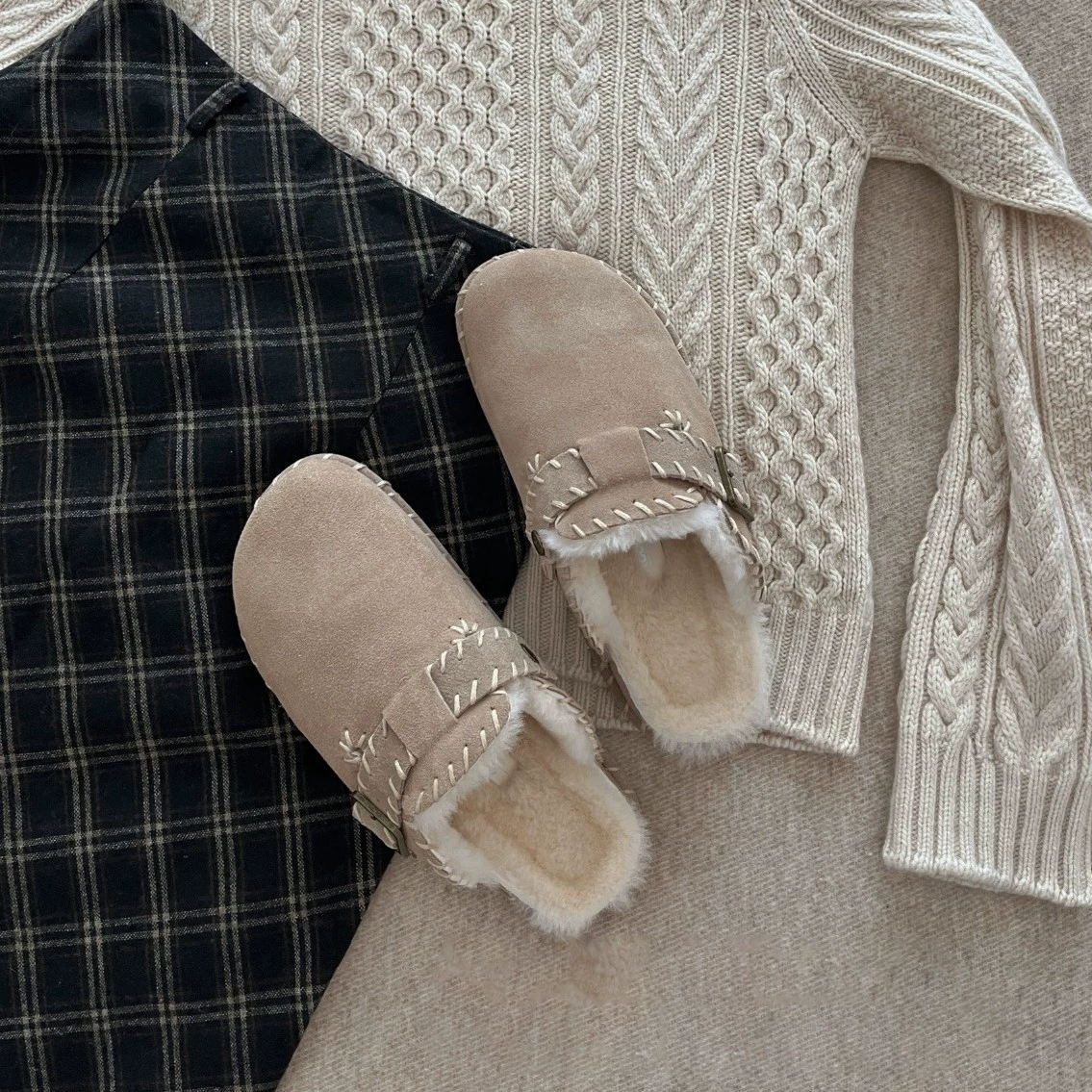 Mules Birkenstock bout couvert polaire pour femme, coton à enfiler décontracté hiver