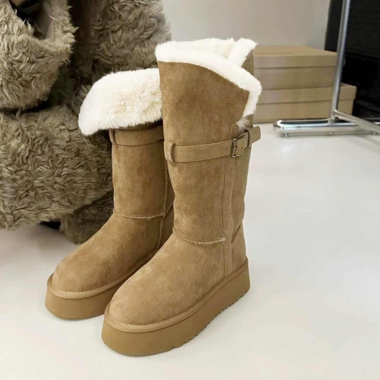 New Platform Thick Soled Fleece Lined Snow Boots Women Winter Warm High Top Cotton Shoes