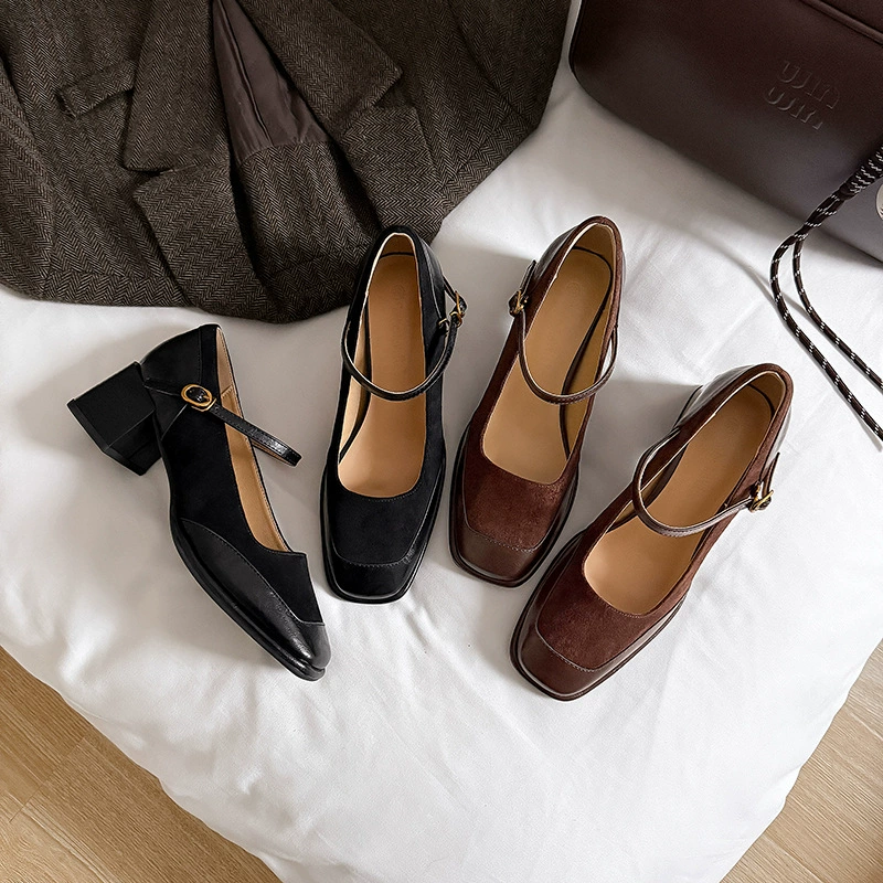 New Spring French Vintage Buckle Strap Mary Jane Heels for Women